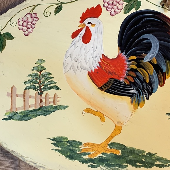 Hand painted Rooster on stone w/leather loop - Picture 5 of 11